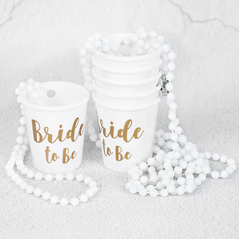 Team Bride Cups Bride To Be Plastic Shot Glasses Necklace Beads Drinking Cup Wedding Bridal Shower Bachelorette Hen Party Decor