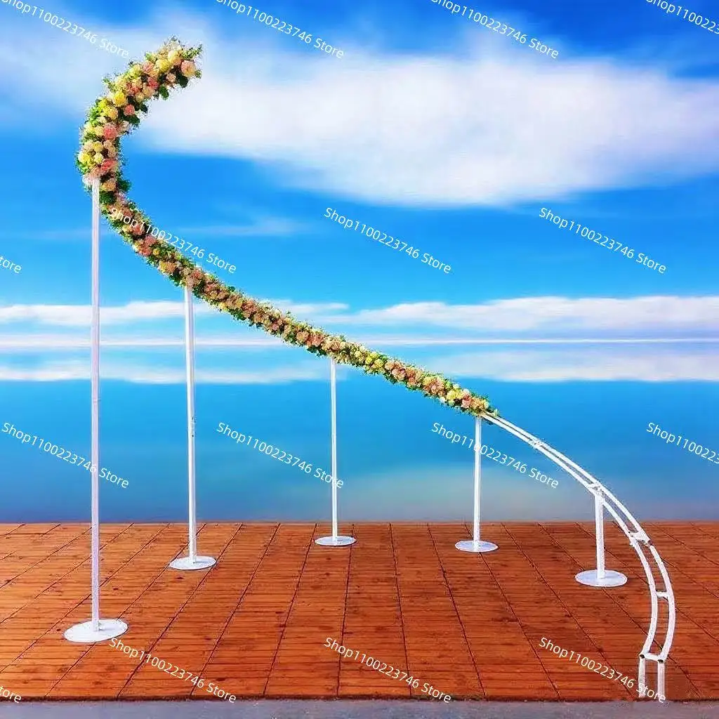 

Curved Spiral Luxury Wedding Arch White Metal Background Balloon Flower Rack Indoor Outdoor Banquet Bohemian Style Decoratior