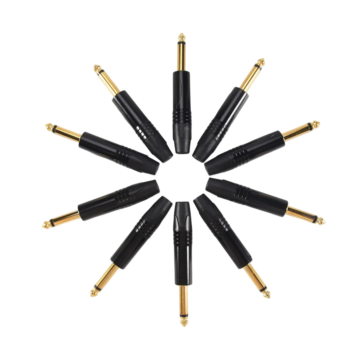 Lapis emas 10 buah colokan Mono profesional, 2 tiang 6.35 Mm 6.5Mm, colokan Jack Stereo 6.35 Mm