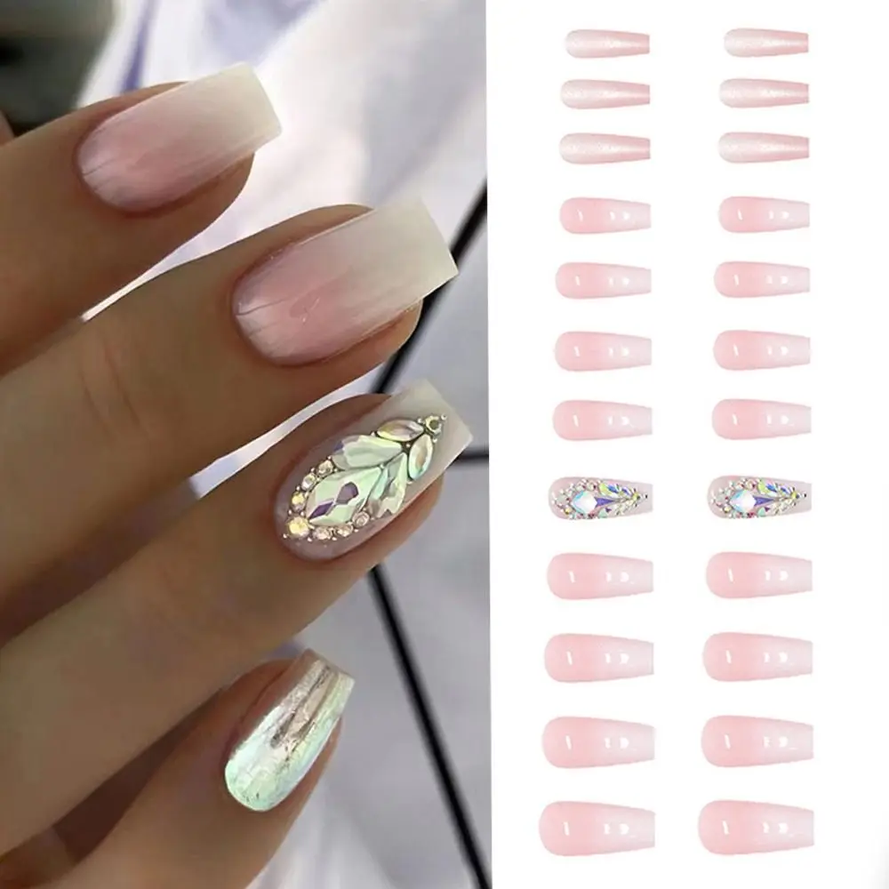 24 pezzi manicure fai da te stampa sulle unghie lunghe unghie finte in cristallo francese ballerina