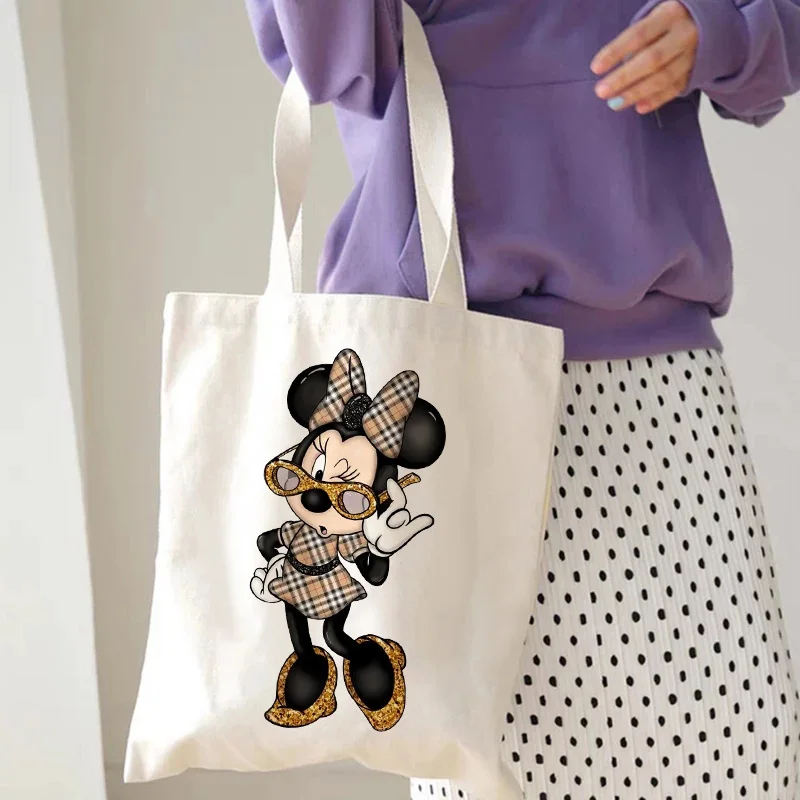 Hip Hop Disney Minnie Mickey Mouse Tote Bag Shopper Canvas Shoulder Bag Eco Shopping Bag Women Tote Harajuku Female