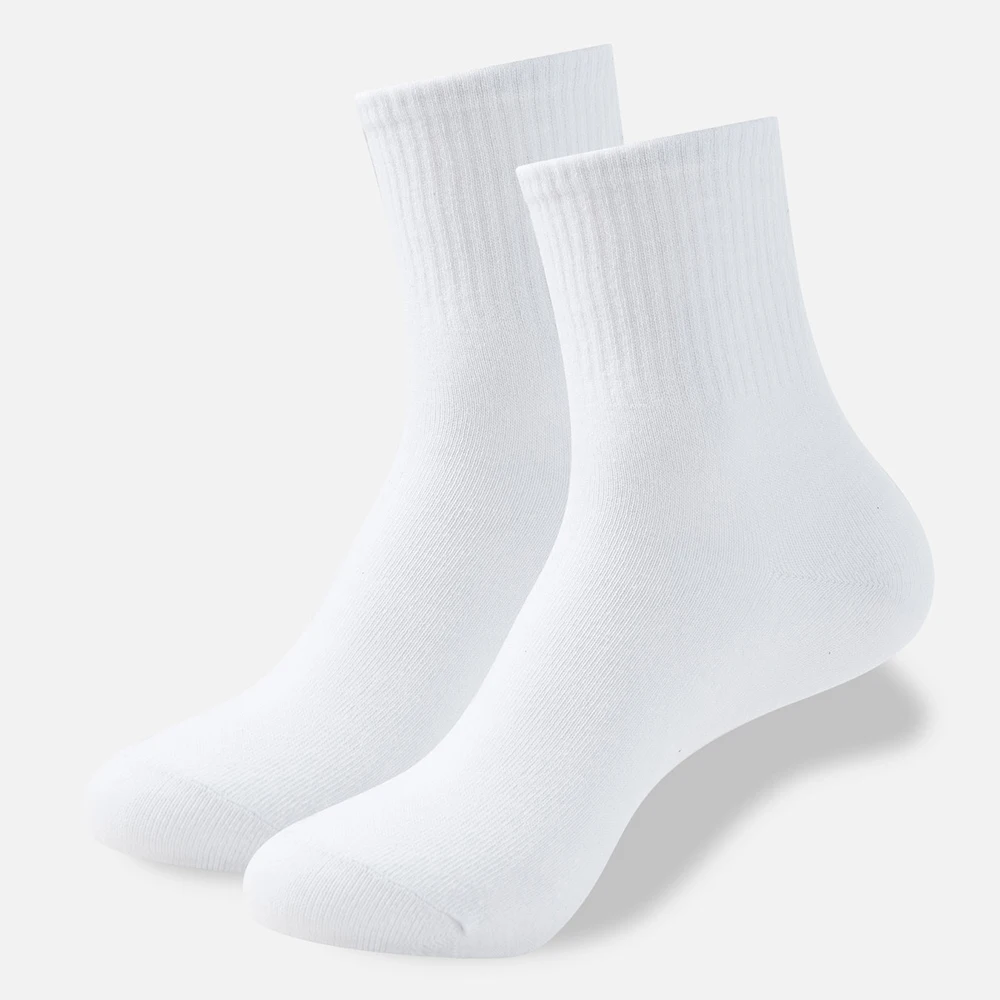 6 Pairs White Trendy Mid Calf Men Socks Size Us 5-9 Couple Comfortable Everyday Wear Breathable Cotton  Socks