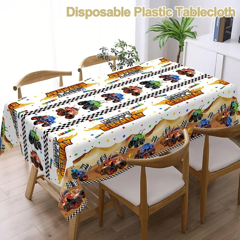 1 piece monster truck tablecloth - for monster truck birthday party decoration, kitchen table decorationxzj
