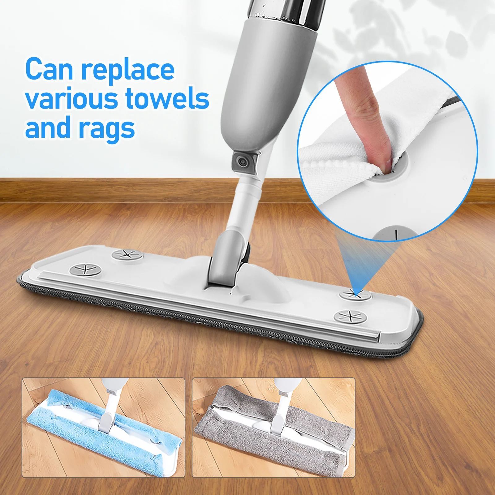

Spray Mop with 3 Microfiber Pads for Hardwood Tiles Stainless Steel Wet Dry Cleaning Dust Mop Home Use Floor Cleaner