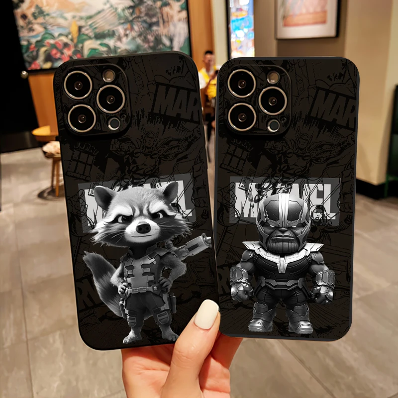 Marvel Rocket mapache Groot para iPhone 15 14 Plus 13 12 11 Pro Max Mini 6 6s 7 8 Plus funda trasera de silicona líquida