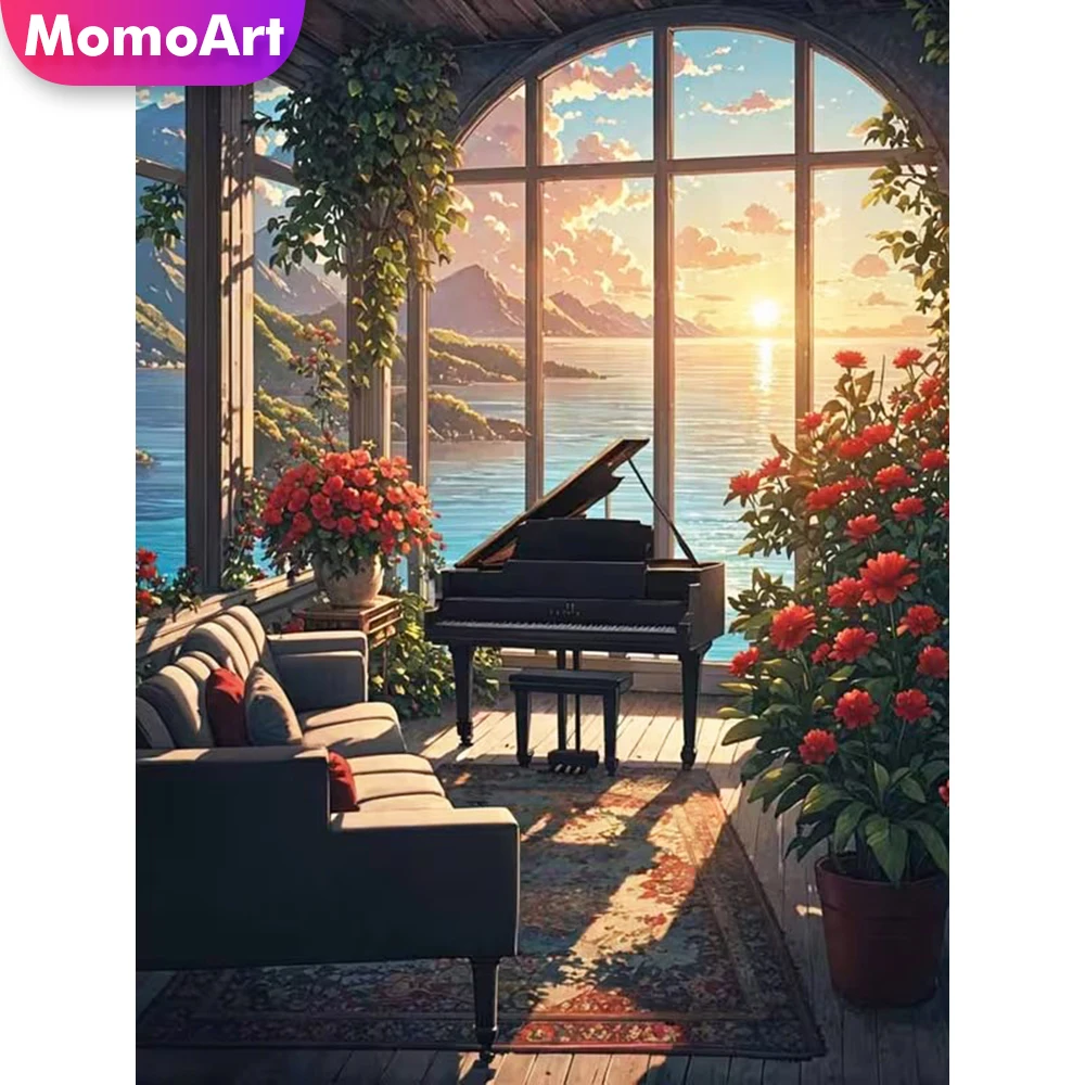 Momoart Klavier-Diamantmosaik Landschaft Neuerscheinung Diamantmalerei Sonnenuntergang DIY-Bild Strass-Stickerei Handgemachtes Geschenk