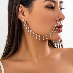 Punk Women Earring Geometric Tassel Chain Indian Imitation Nose Chain Earring Nose Clip Piercing Jewelry