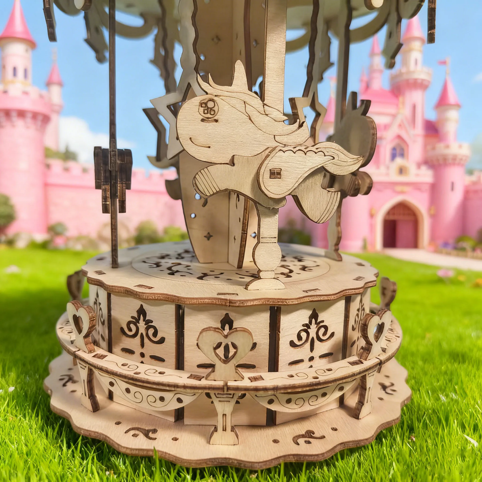 Modello Puzzle 3D Carosello Troiano, Set Creativo di Caroselli, Blocchi di Legno ad Incastro, Modello Artigianale per Decorazione Casa