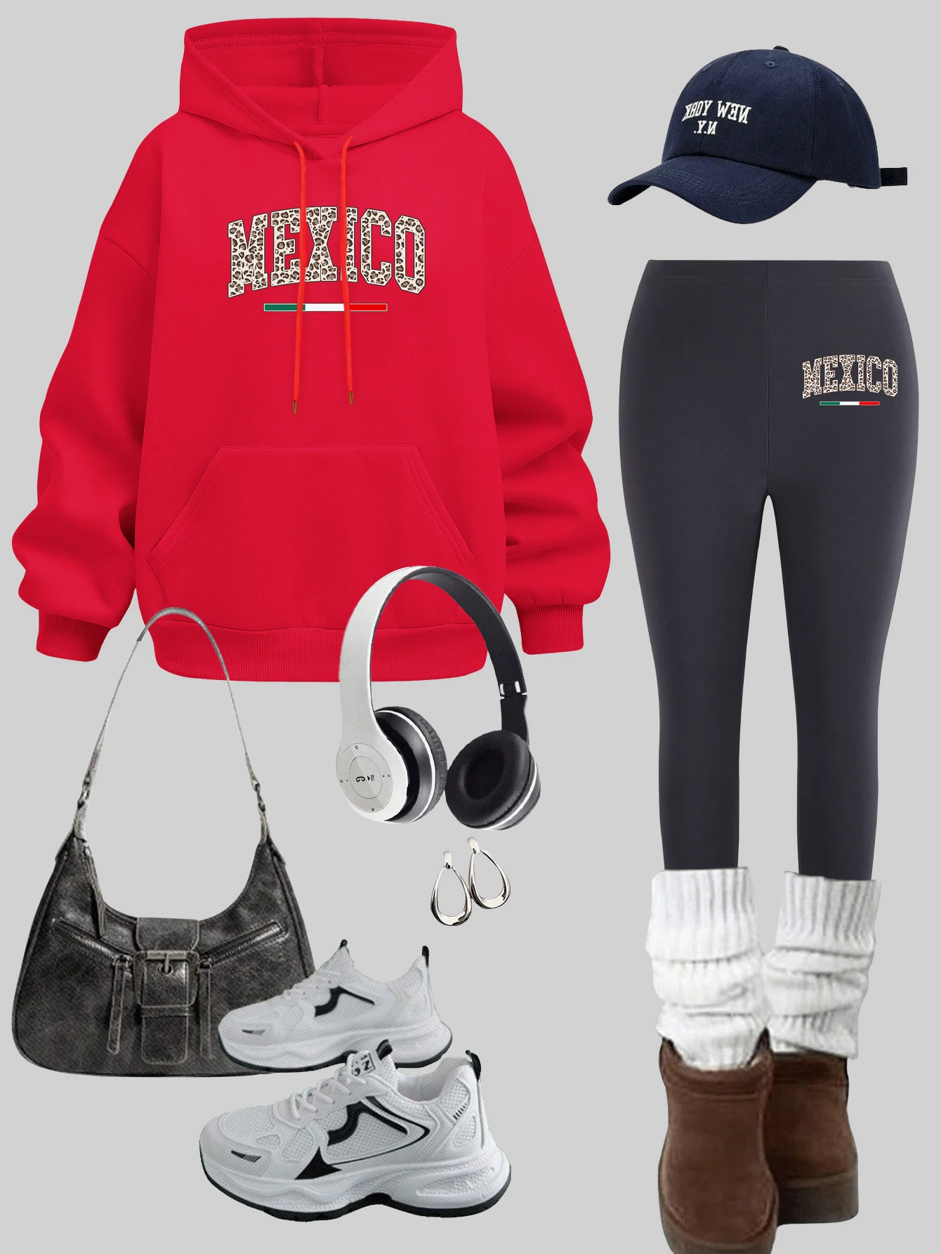 Mexico City Creative Pattern Womens Hoodies Set Pocket Casual Pullover Soft Autumn pants Sets Winter Woman Thicken leggings