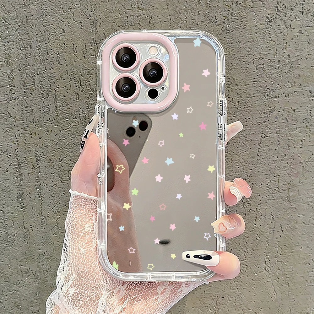 Einfache Stern-Polka-Dots Air-Cushion-Spiegel-Handyhülle für iPhone 17 15 14 16 Pro Max 13 12 11 Pro XR XS 7 8 Plus 17Air Girl Cover – Detail 16