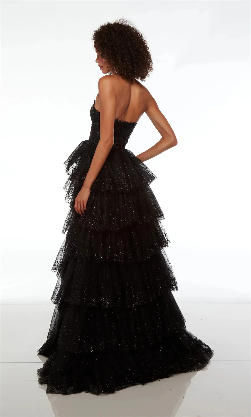 Bella Black Tulle Prom Dresses Strapless V-neck A-line Wedding Dress Customized Sleeveless Sexy Side Split Vestidos De Fiesta