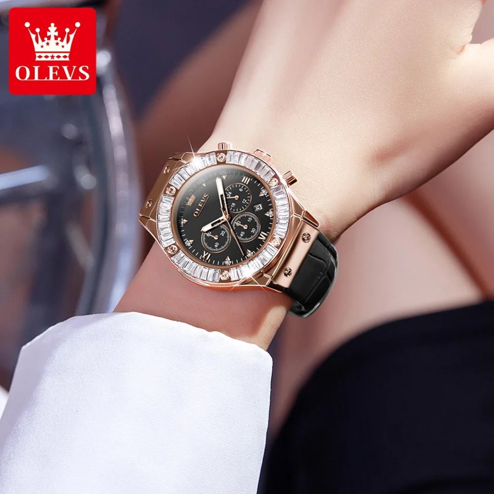 OLEVS Analog Quartz Watch for Women Leather Strap Waterproof Luxury Elegant Ladies\' Watches Business Luxury Ladies Wristwatch