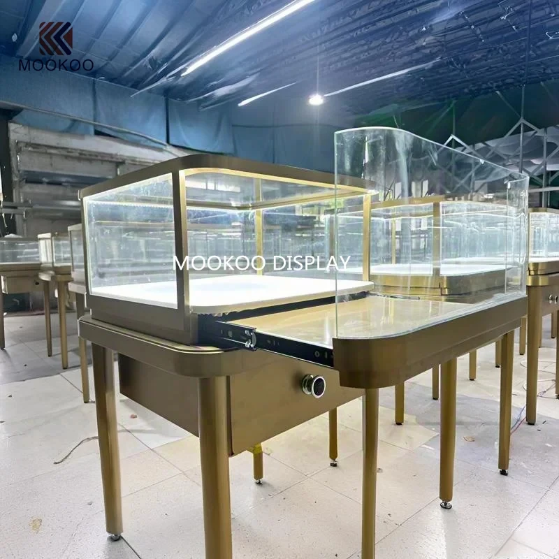 custom.Custom Luxury Metal Display Cabinet Jewelry Glass Display Stainless Steel Construction Manufactured Professional