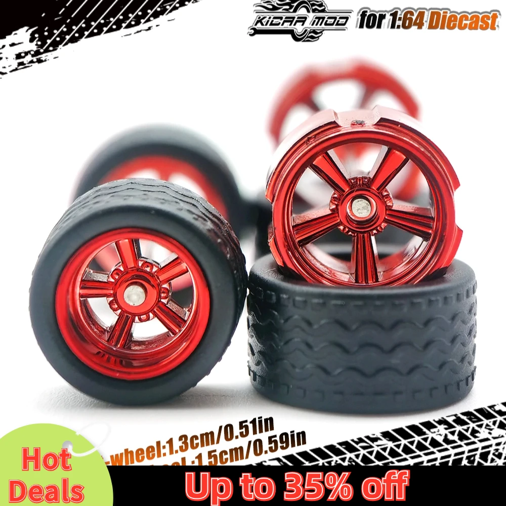 1/64 Electroplating Model Car Wheels with Detachable Tires Large Size Refitting Parts for Hot Wheels Matchbox D:13mm+15mm 1 Set