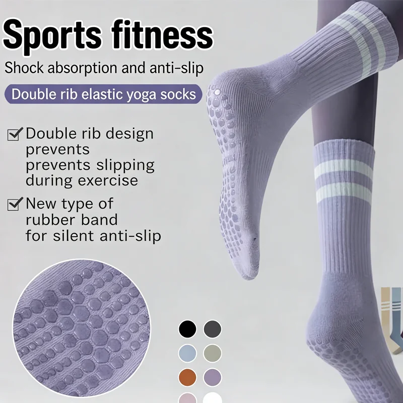 

Женские носки для пилатеса и йоги до середины икры, противоскользящие, для фитнеса и спорта, дышащие, с нескользящей подошвой, размер EU 36-40