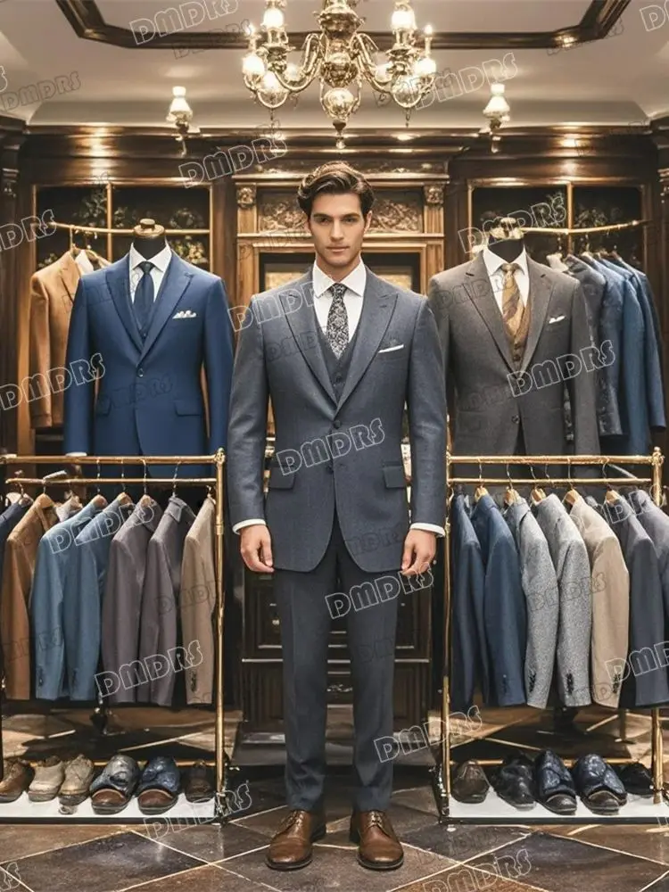 2-piece Luxury Suit Set for Men, Jacket and Pants Double Breasted Suit Blazer Beaded Slim Fitting Costume for Groom