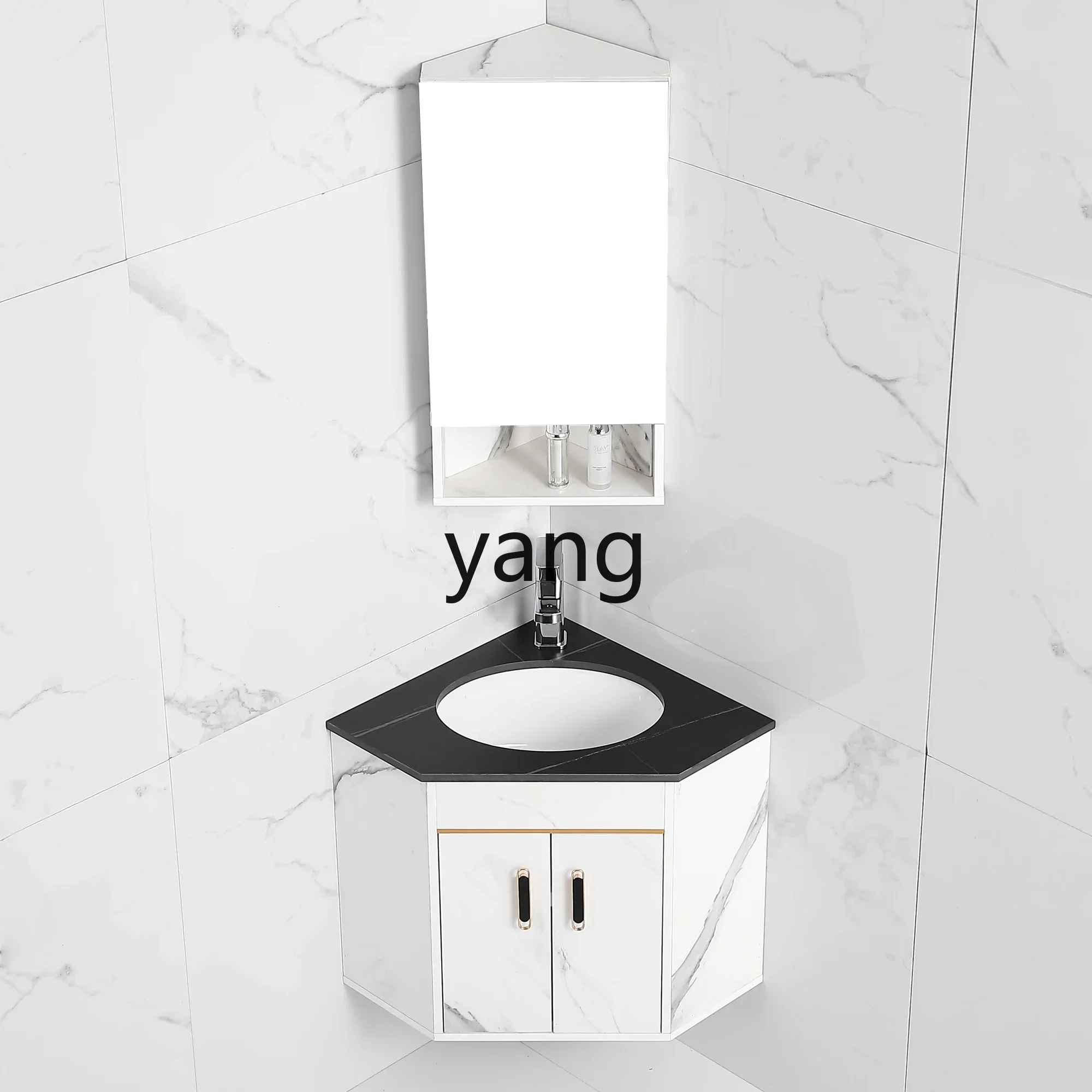 

LMM rock slab triangular bathroom cabinet combination bathroom hand wash washbasin washstand solid wood waterproof