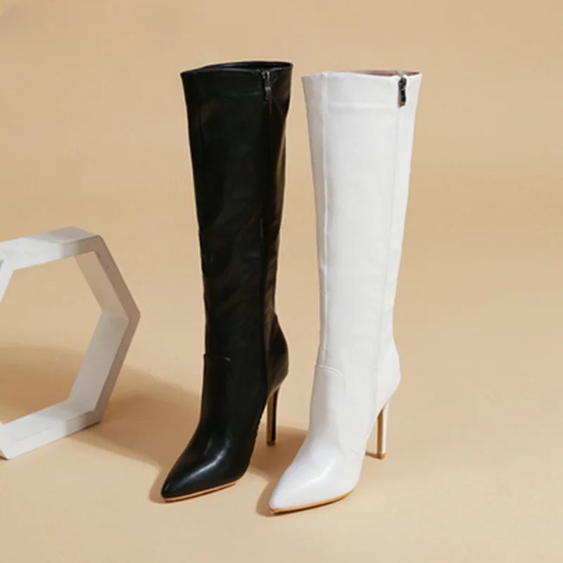 Botas femininas com zíper lateral de painel PU, salto fino pontudo, botas longas e altas no joelho, moda, franjadas, franjadas, franjadas, primavera, outono, franjadas, 2022, 35-42