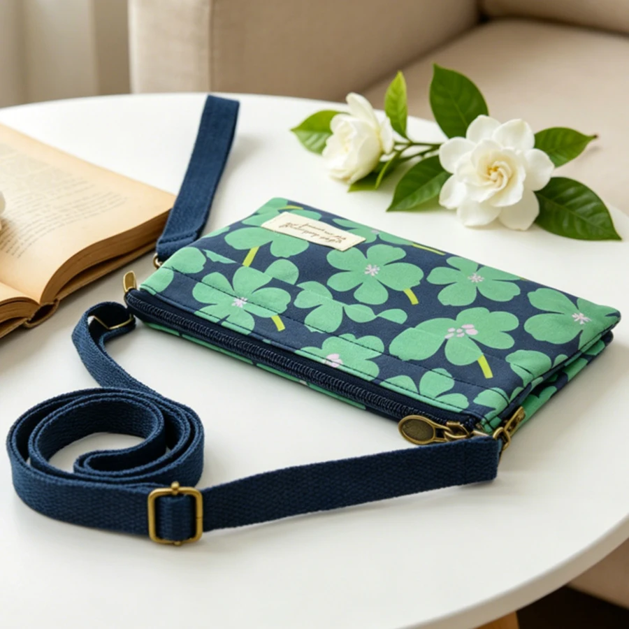 Modische Stofftasche im Landhausstil mit mehrschichtigem Diagonalkreuzstich aus Baumwolle für Damen, geeignet für Mobiltelefone. – Detail 6