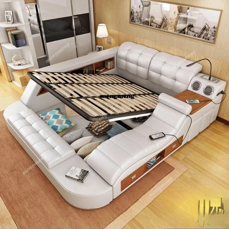 

Leather Upholstered Bed Nordic Modern Home Multifunctional Bed Storage Massage Somieres Y Marcos De Cama House