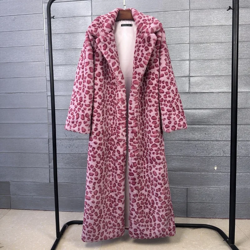 2026 Fashion Zebra Leopard Print Fur Coat Women's Winter Faux Rabbit Hair Fur X-long Overcoat Loose Jacket Streetwear Outerwear