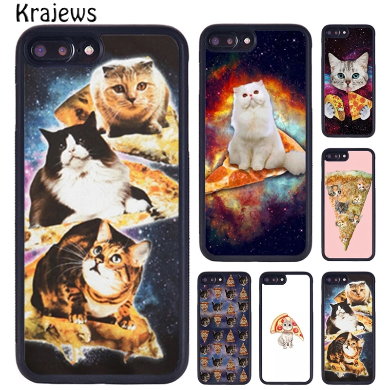 Krajews Cat Eating Pizza Design In Space Phone Case For iPhone 16 15 14 XR XS 11 12 mini 13 Pro MAX Plus cover coque