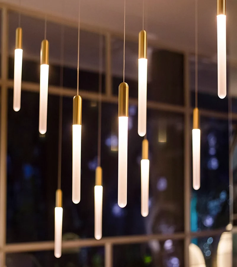 

LED Pillar Chandelier Modern Minimalist Gold Living Room Pendant Lamp Villa Restaurant Pendant Lamp Long Staircase Chandelier