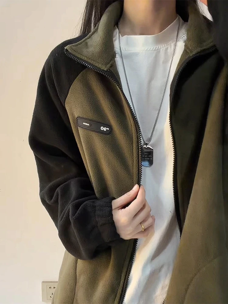 

Men's Fce Lined Patchwork Open Cardigan Jaet Loose Lazy Sle Color Blo Collar Sweatirt Warm Casual Outerwear