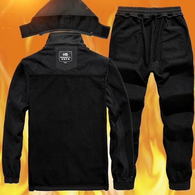 طقم ملابس عمل شتوي للرجال من ثينيد فيس مقاوم للماء والبرد وعصري ومقاوم للرياح من مزيج القطن بأكمام طويلة