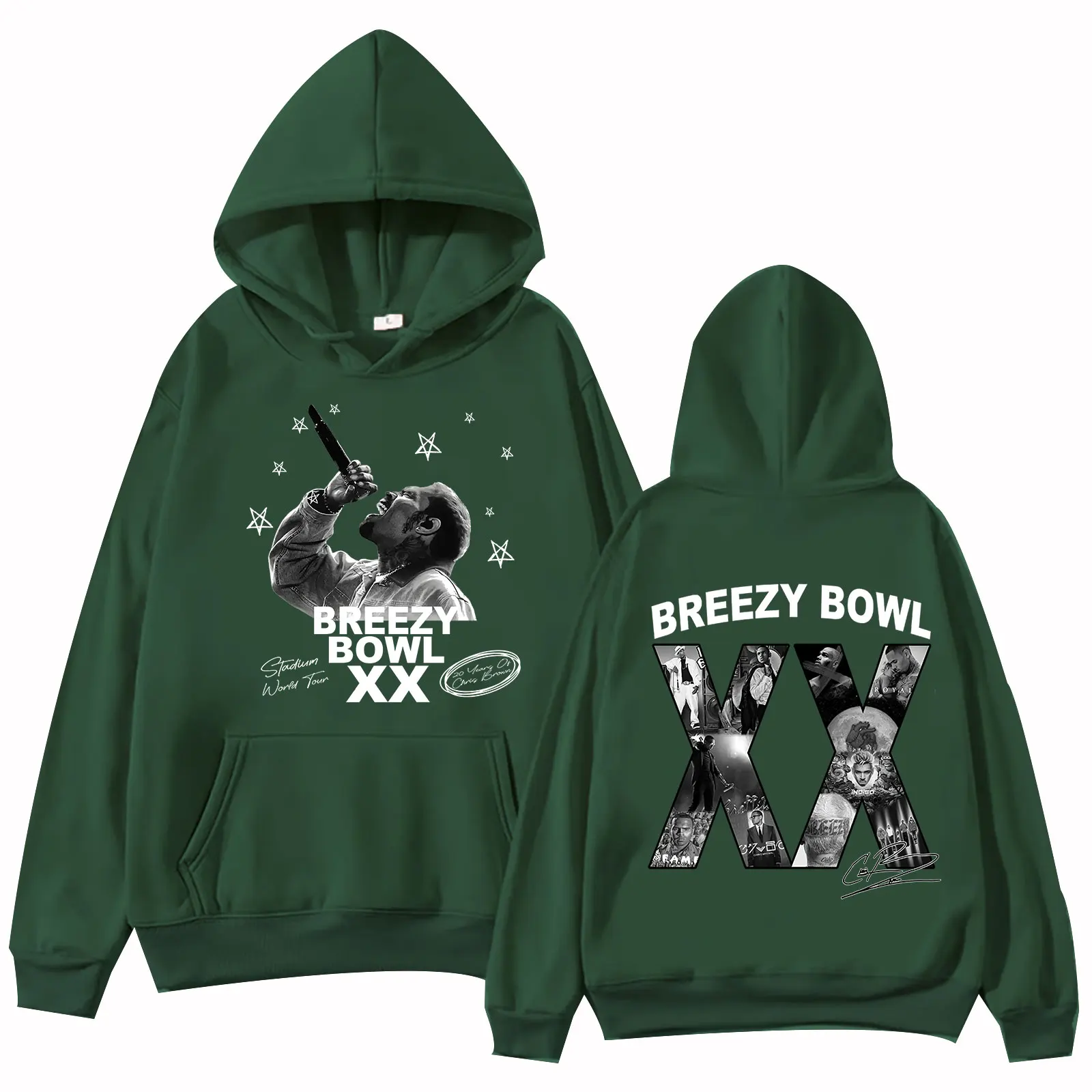 

2025 Крис Браун Breezy Bowl XX Tour Толстовка Harajuku Пуловер в стиле хип-хоп Топы Толстовка в подарок