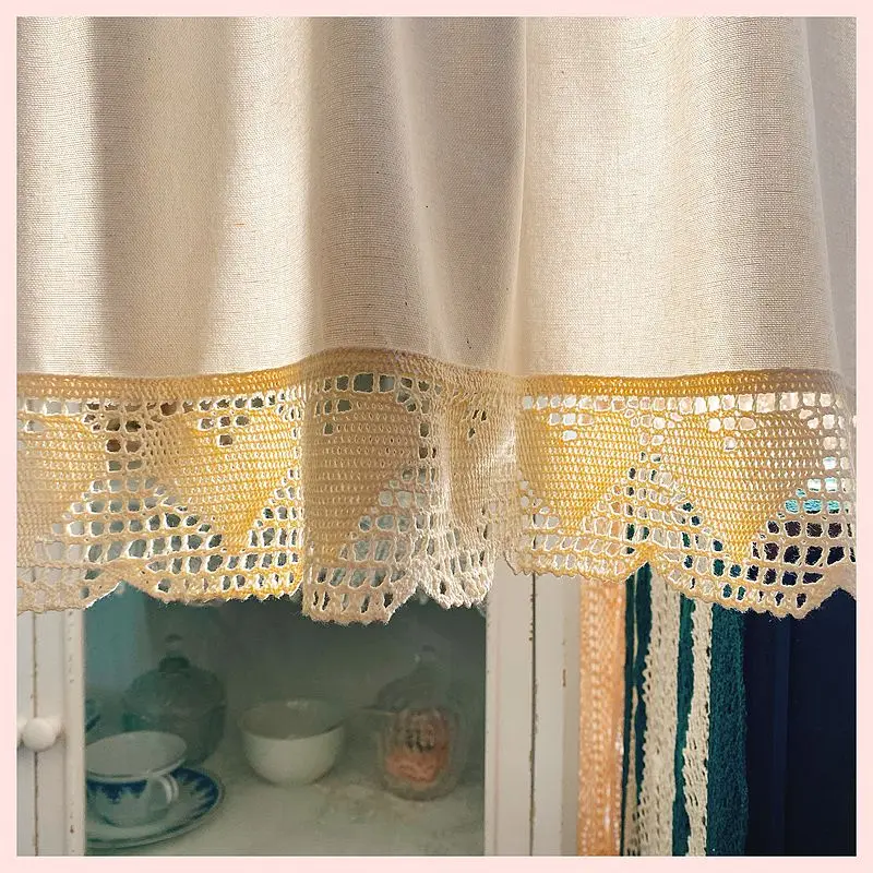 Heart-Shaped Lace Splicing Curtains for Living Room, Cotton Canvas, Cabinet Curtain,Home Decor, Cafe Curtains, 1Pc, 2024