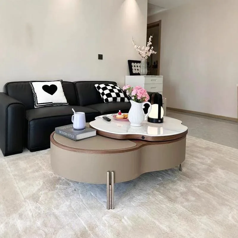 

French retro 2025 new living room lift coffee table small apartment home high-end multi-functional tea table