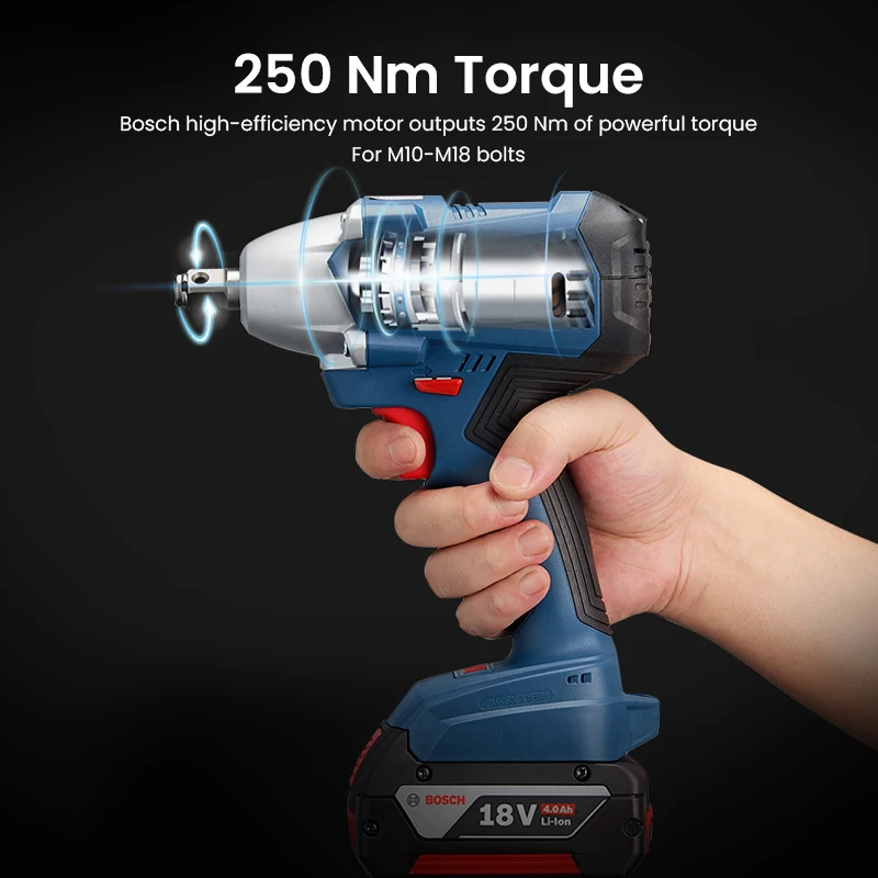 Bosch GDS 250-Li Cordless Impact Wrench Electric Drill Electric Screwdriver With 4.0Ah Battery 2 Power 1 Charge