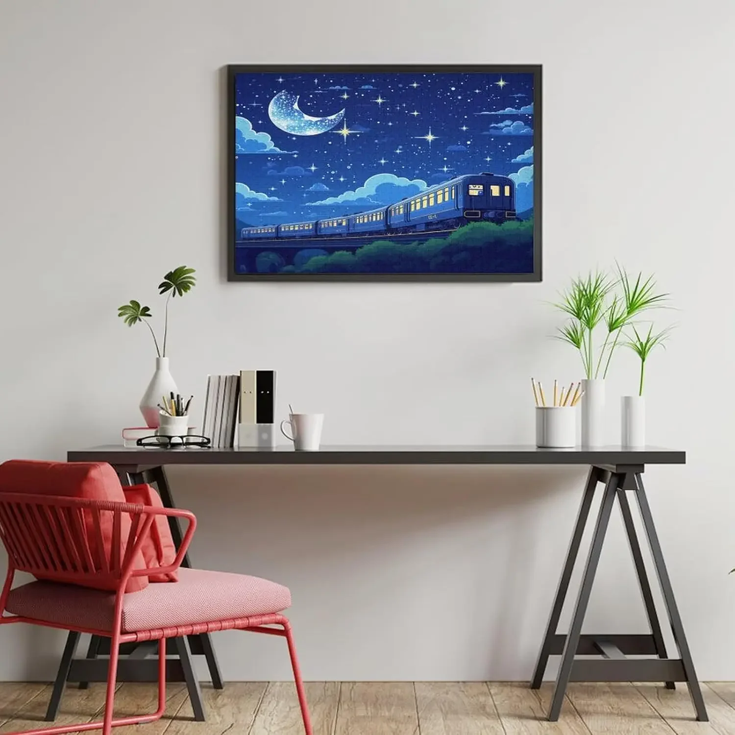 The Train Under The Starry Sky 300/500/1000 Pcs Wooden Puzzle for Gameroom Bedroom Livingroom Decor Christmas Holiday Gift