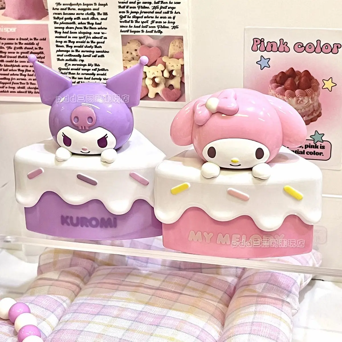 Sanrio Series Kuromi Cinnamoroll Melody Pachacco Pom Pom Purin Cake Storage Box Anime Figure Model Desktop Ornament Brthday Gift