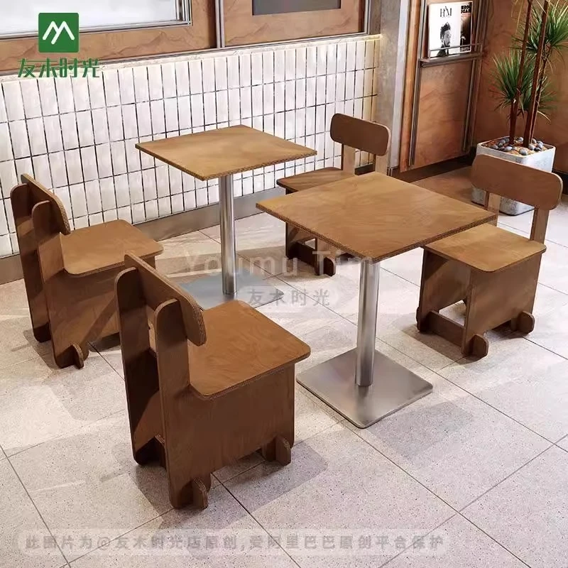 Restaurant Booth SetTrendy Milk Tea Ocean-Themed Table Chairs, Coffee Shop Wall-Mounted Booth Seating, Simple Dining Dessert And