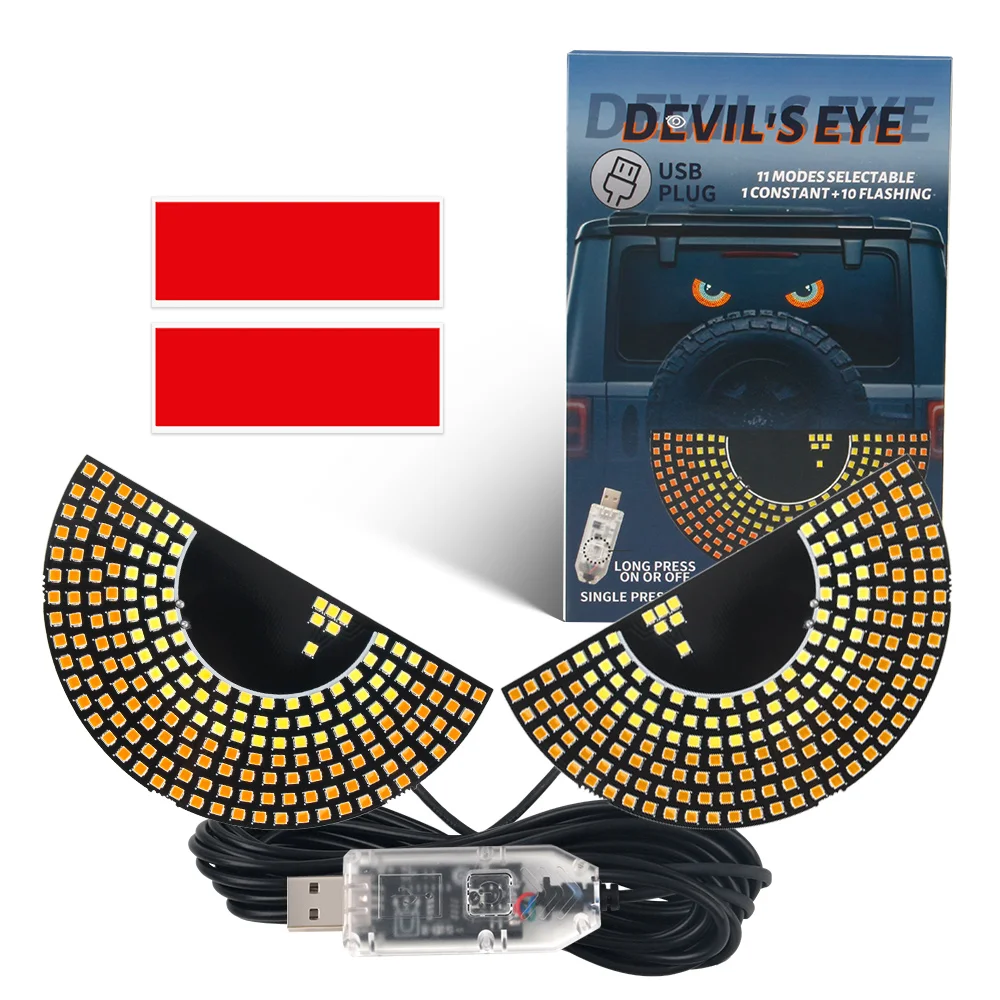 2 Pcs Car expression lights For Car Windshield lights LED Devil's Eye USB Lights Car Mounted Decorative Lamps At