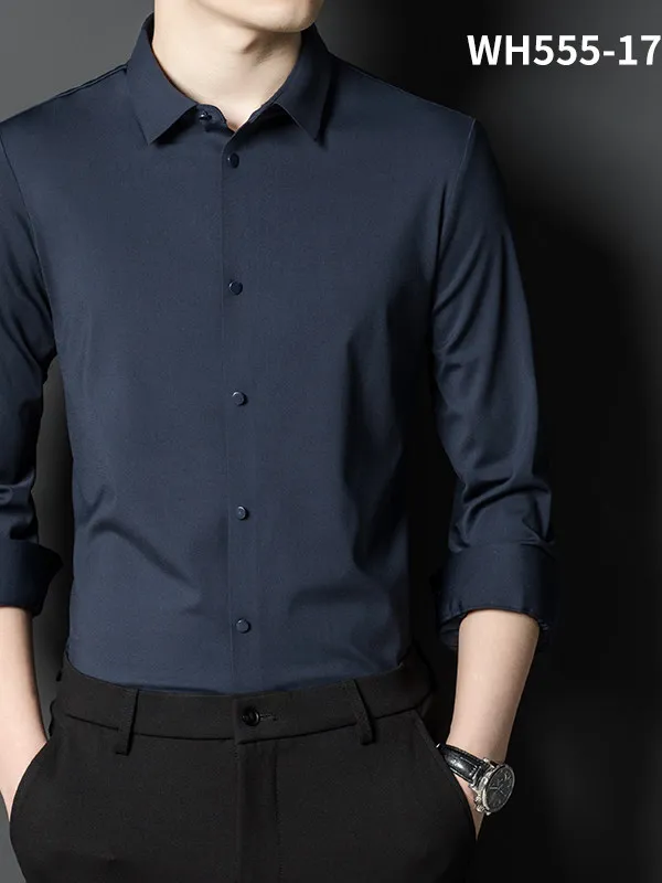 

Высокоэластичная рубашка с длинным рукавом для мужчин, деловая, формальная, цветная, из нейлона, не требует глажки, весенняя коллекция мужской одежды