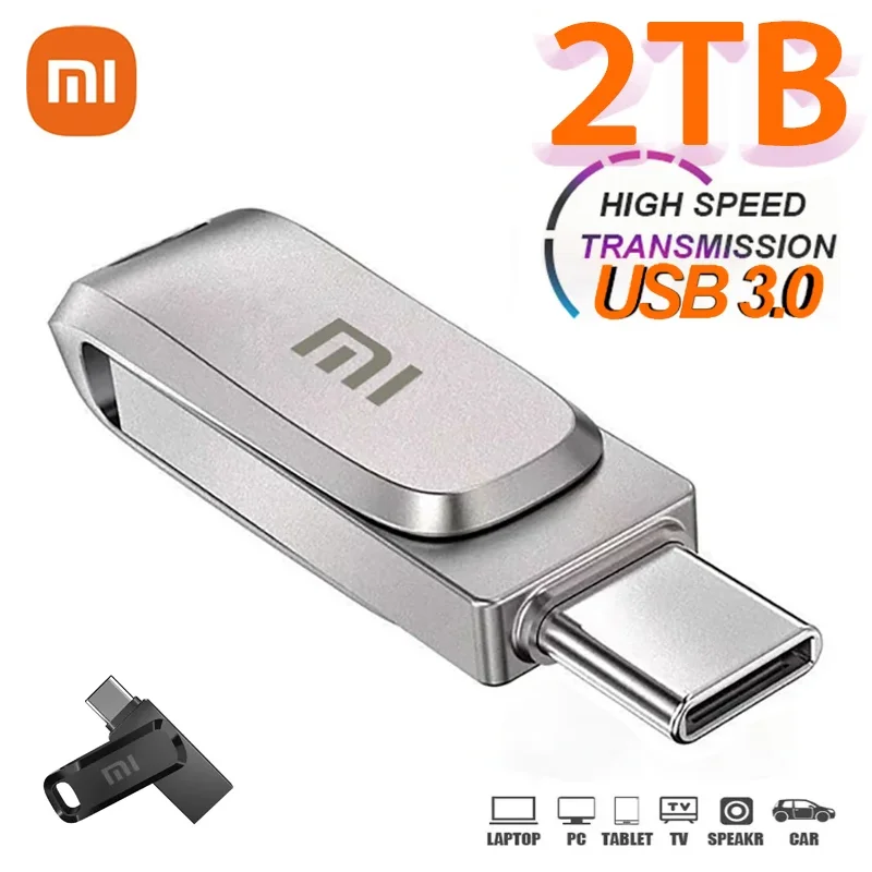 Xiaomi 2TB USB Flash Drives Mini Metal Real Capacity Memory Stick Black Pen Drive regalo aziendale creativo Silver Storage U Disk