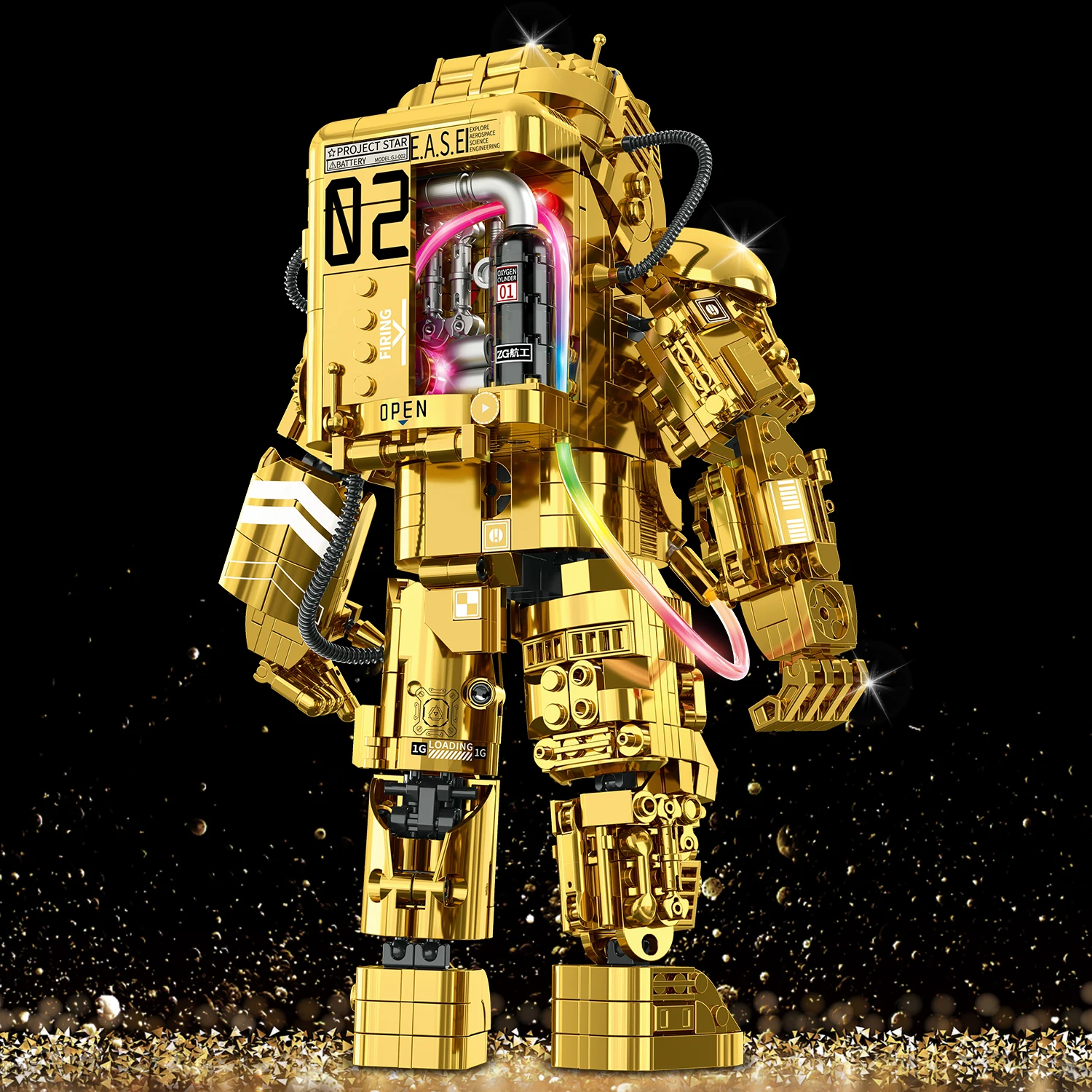 990PCS Semi Mechanical Space Astronaut Building Blocks Aerospace Gold Collection Version Colorful LED Light Toy Gift For Friend