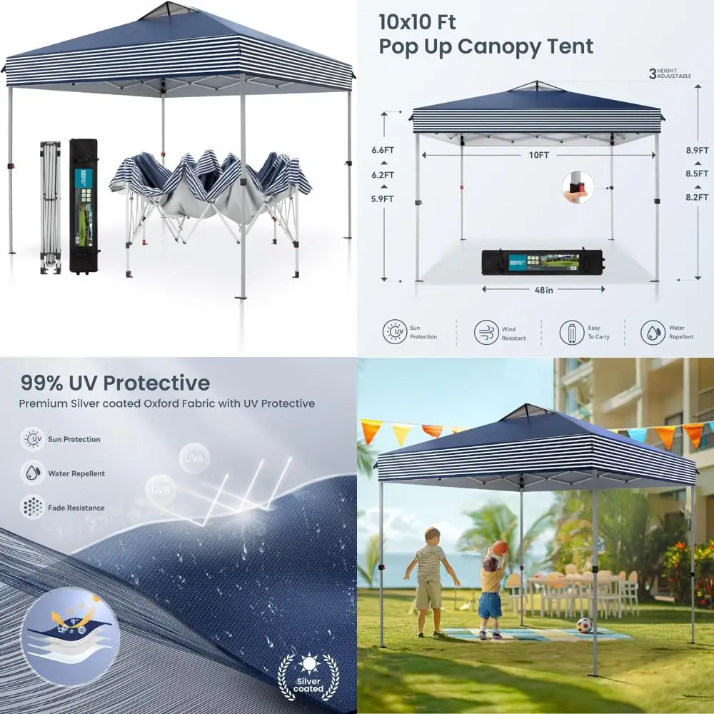 

Портативная легкая складная палатка с навесом с регулируемой высотой и сумкой на колесиках для уличных вечеринок, синий и белый