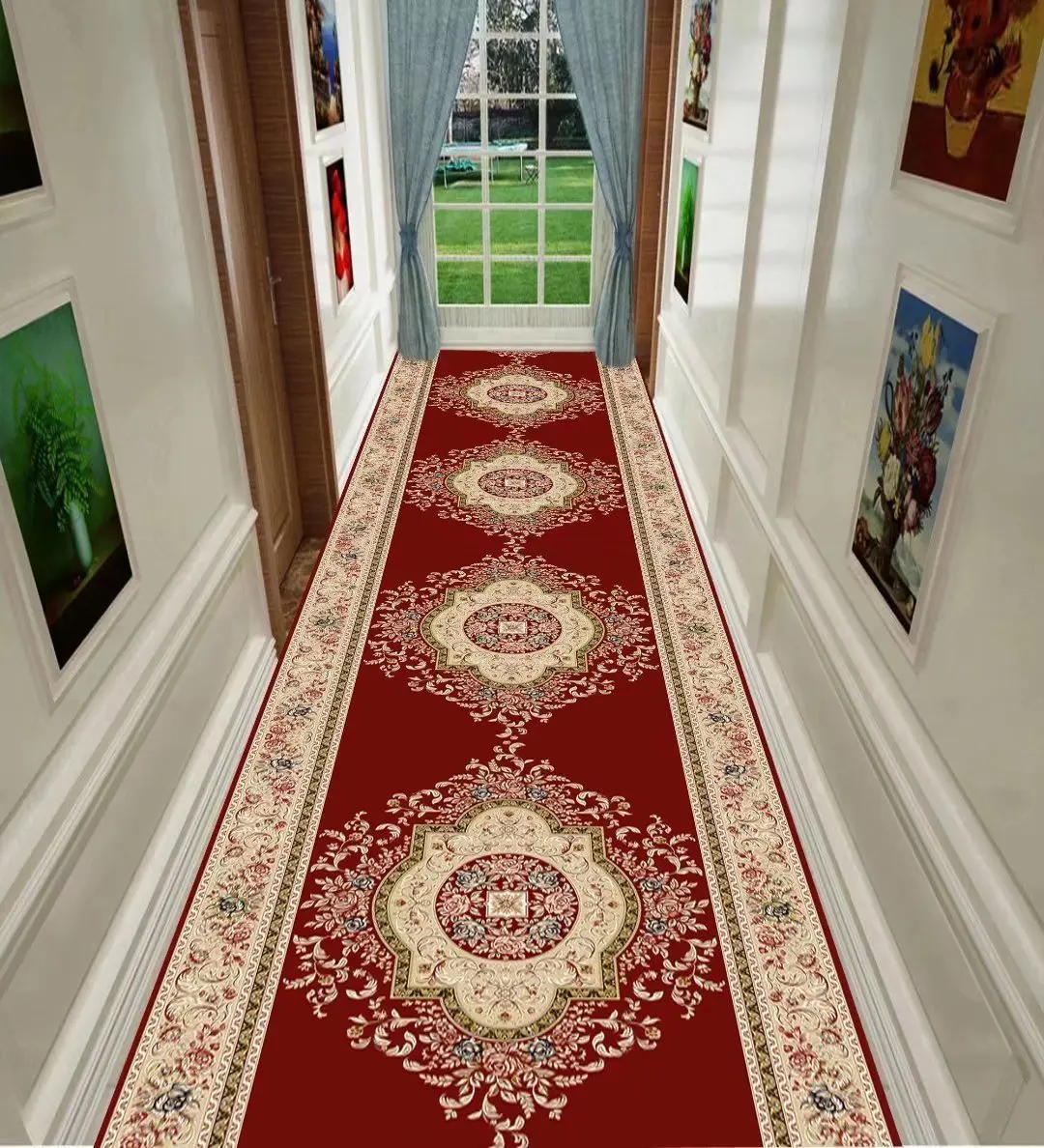 Imagem -03 - Estilo de Luxo Europeu Longo Corredor Tapete Floral Long Runner Tapete de Área Hall ig Stairway Tapete Lavável Villa Tapete Passageway