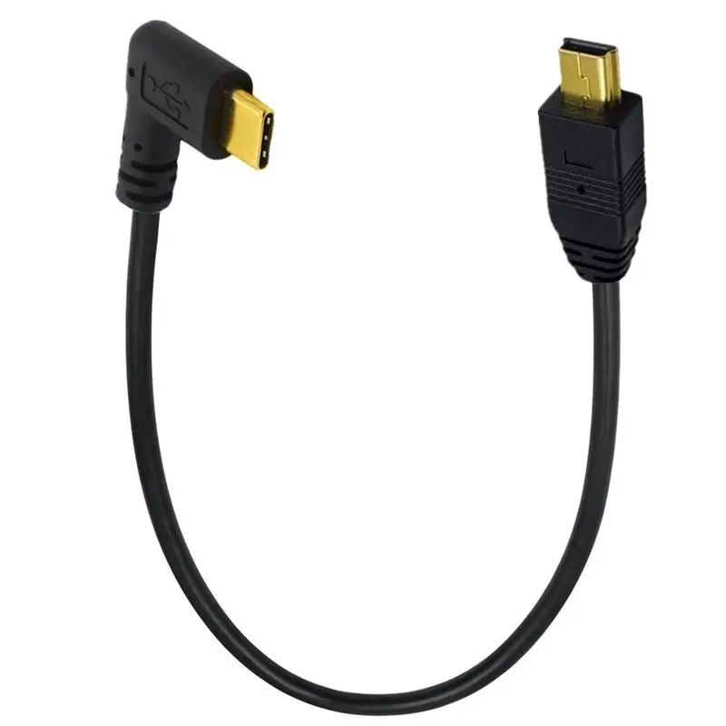 25cm OTG Gold Plated USB Type-C Male U-Bend to V3 Mini MINI 5Pin OTG Charging Data Cable