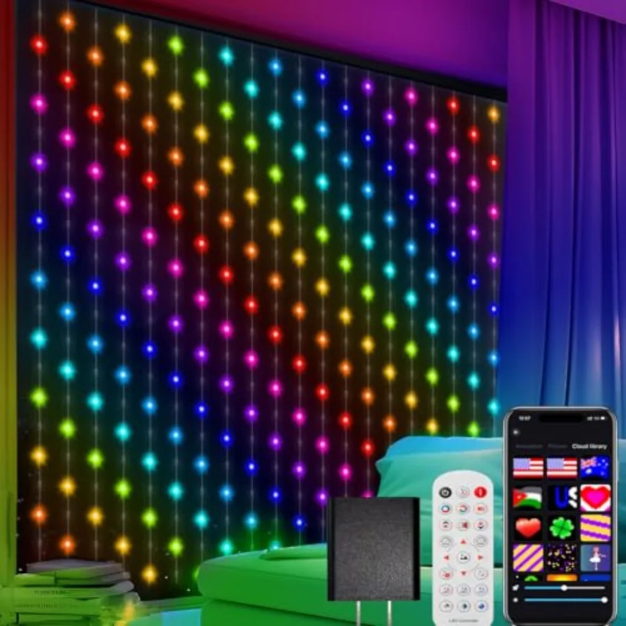 Smart Curtain Lights, Color Changing 400 LED Curtain Lights 6.6 * 6.6 Feet, RGB DIY String Fairy Light for Bedroom Backdrop Par