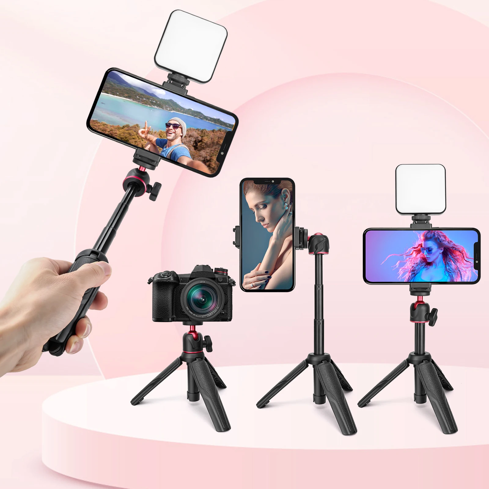 LUXCEO L05 DSLR SLR Phone Vlog Tripod Cold Shoe Phone Mount Holder for Microphone LED Light Mini Tripod for iPhone Sony