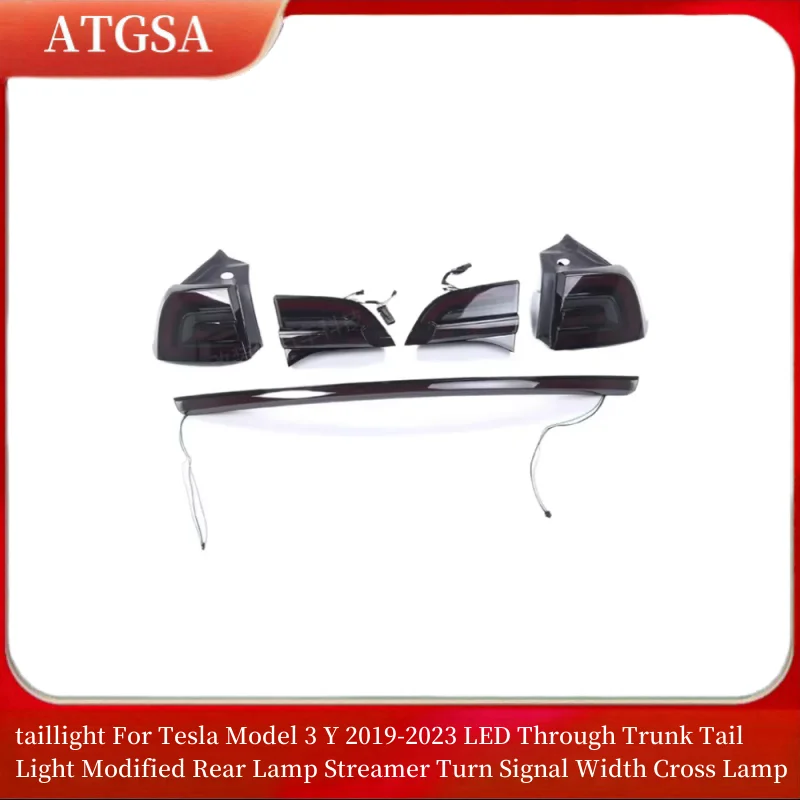 taillight For Tesla Model 3 Y 2019-2023 LED Through Trunk Tail Light Modified Rear Lamp Streamer Turn Signal Width Cross Lamp