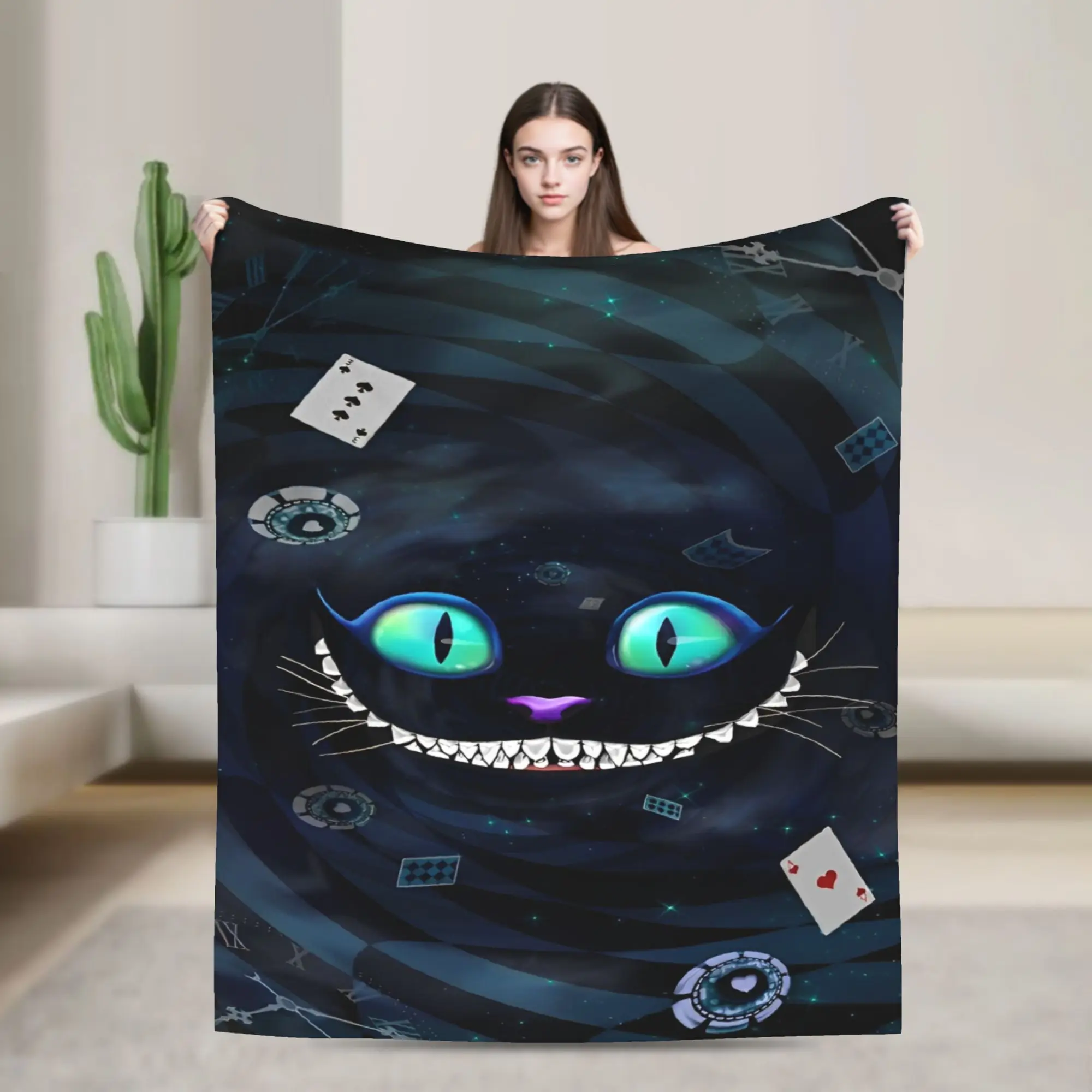 Cartoon Alice in Wonderland Cheshire Cat Flannel Blankets  Funny Throw Blanket for  Sofa Bedding Lounge 150*125cm Rug Piece