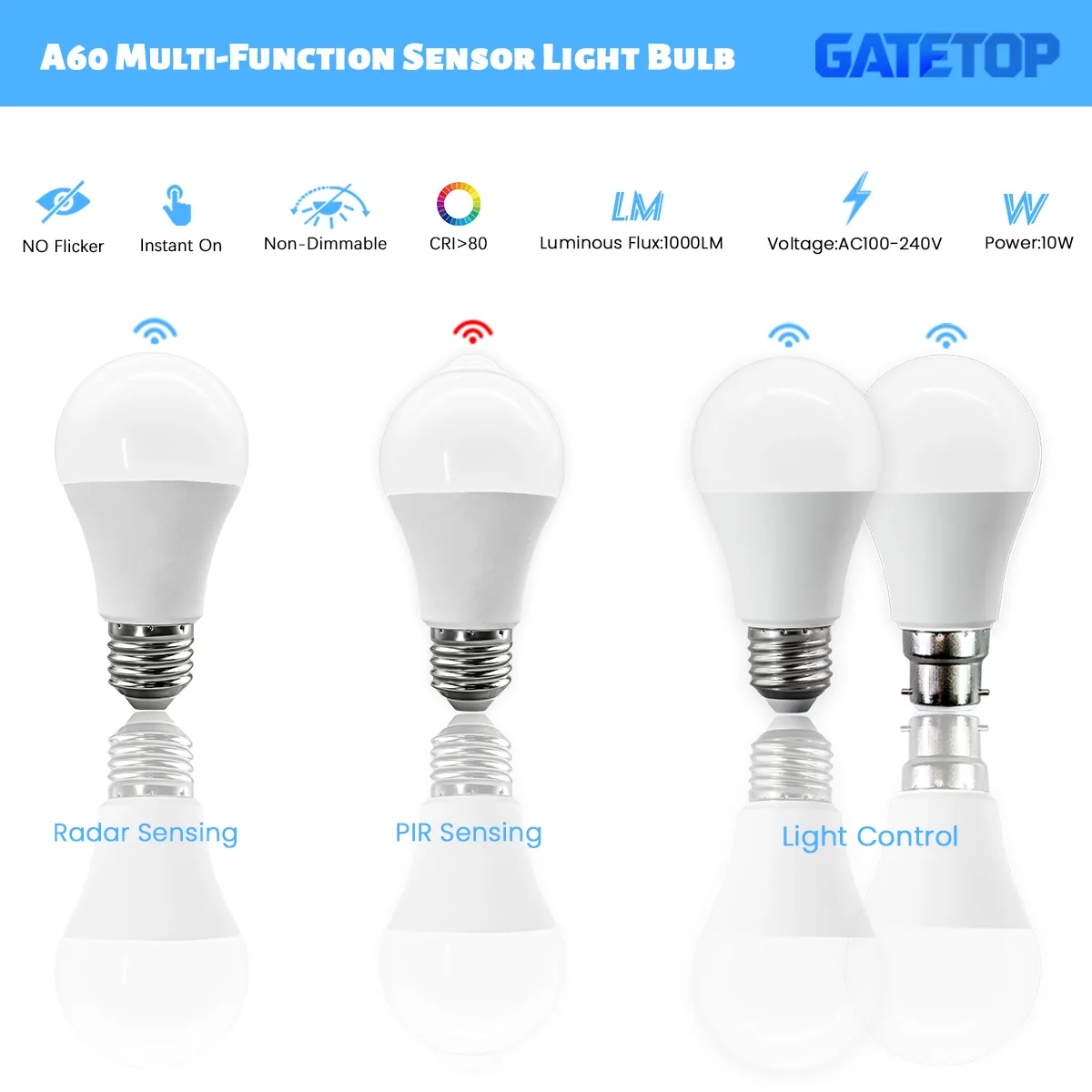 

Упаковка 1-20 шт. Светодиодная лампа B22 E27 с датчиком движения PIR, 10 Вт, микроволновый радарный датчик, AC100-240V, автоматическое включение/выключение для наружного освещения парковок