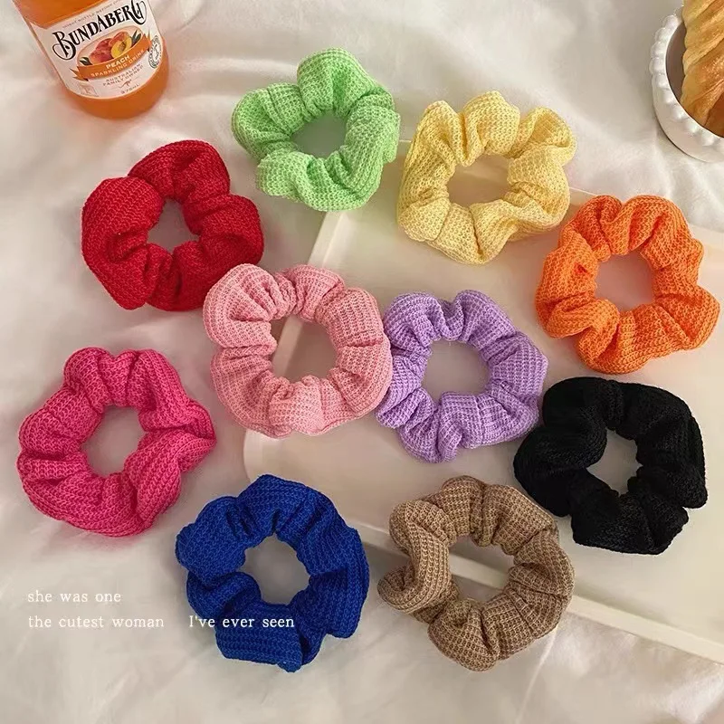 Autumn Winter Knitted Hair Scrunchies Bright Color Knitting Solid Color Ponytail Holder Women Elastic Hair Bands Hair Ties Gum