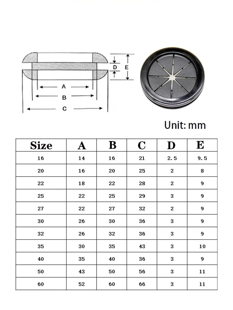 2/5/10pcs Rubber Grommet Blanking Hole Firewall Hole Plug Electrical Wire Gasket Black Parts 16mm 20mm 22mm 25mm 28mm  to 60mm